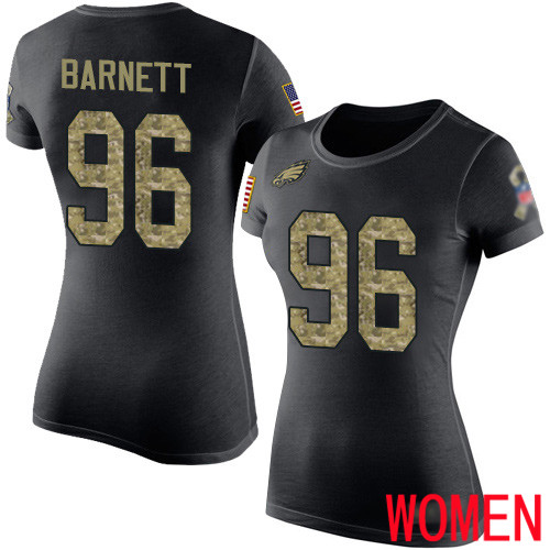 Women Philadelphia Eagles #96 Derek Barnett Black Camo Salute to Service NFL T Shirt